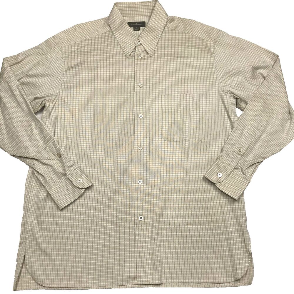 ERMENEGILDO ZEGNA Twill Dress Shirt Men XL Beige Stripe Point Collar Italy